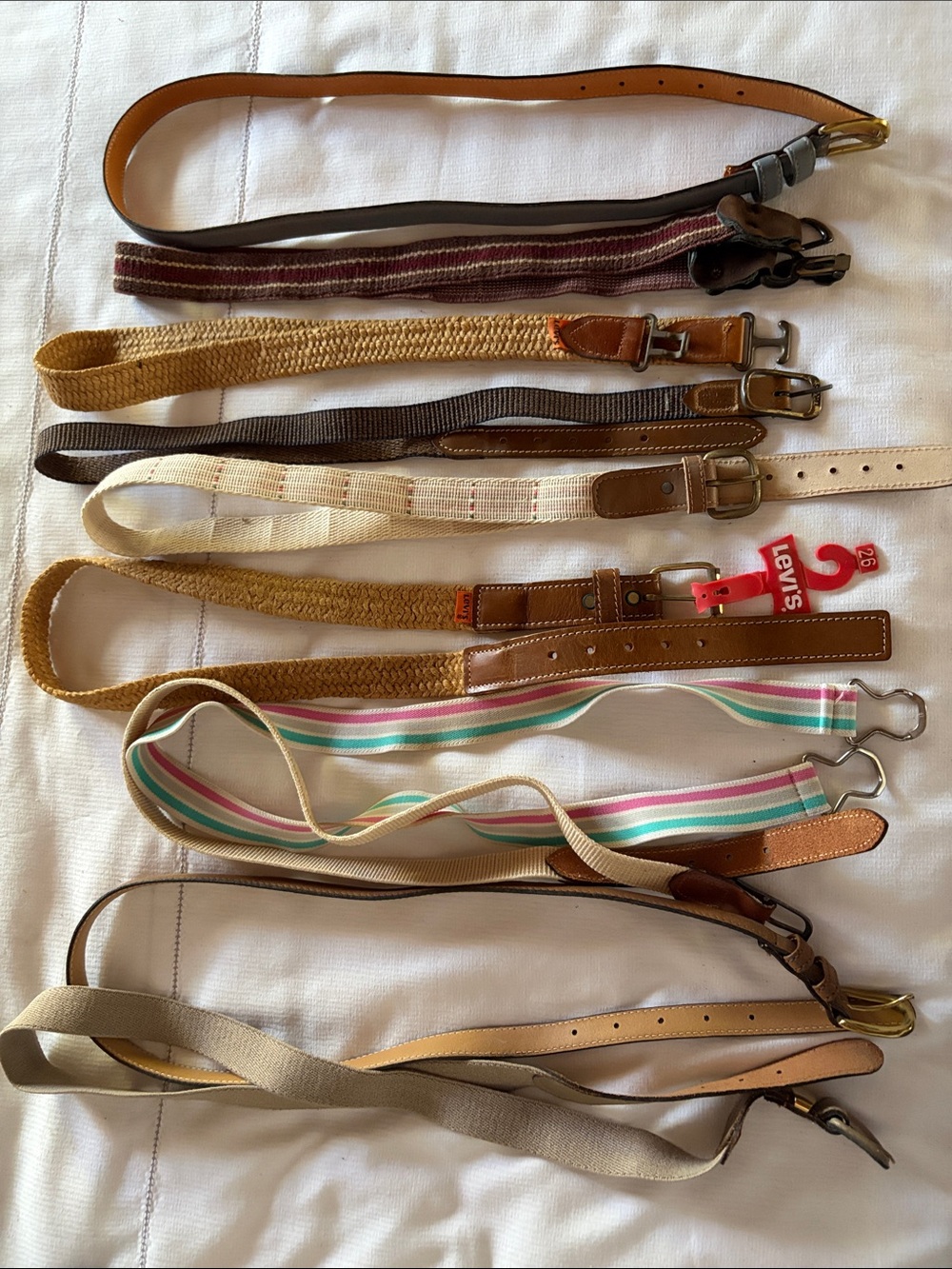 Bundle of 10 Vintage 1980's Belts Levi's Some NWT Leather Woven Asst Styles